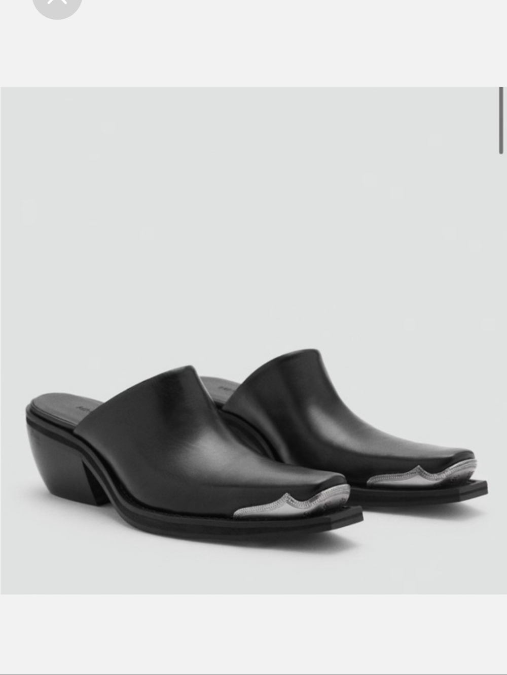 Mango Black Leather Square-Toe Mules